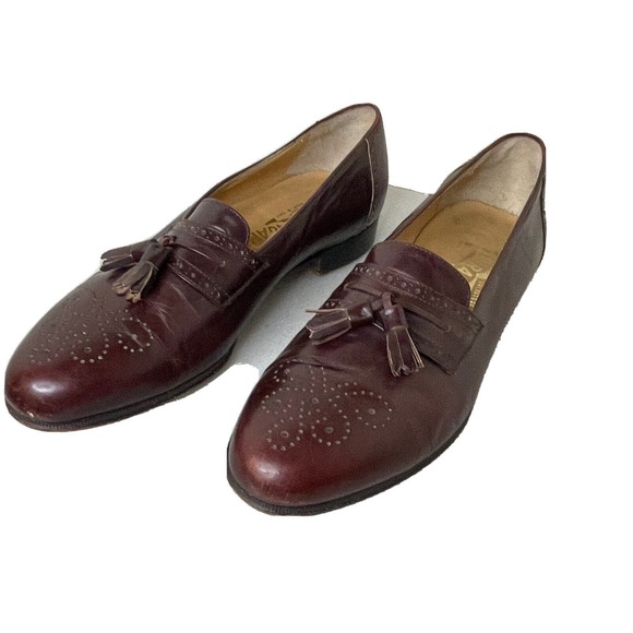 Salvatore Ferragamo Brogue Burgundy Brown Leather Tassle Loafer Shoes Men 8.5 D main image 6